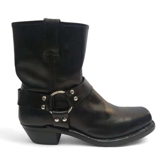 FRYE 8R Harness Short Boot Black Oiled Leather Western Cowgirl Moto Engineer - Picture 1 of 10